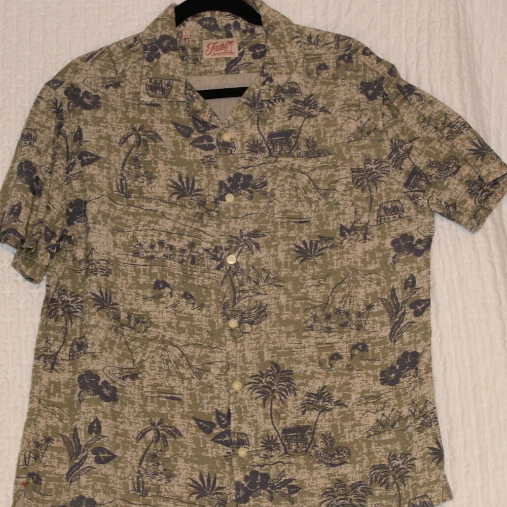 Jachs NY Hawaiian button up rayon SHIRT Men's sz large Hula beach tropical